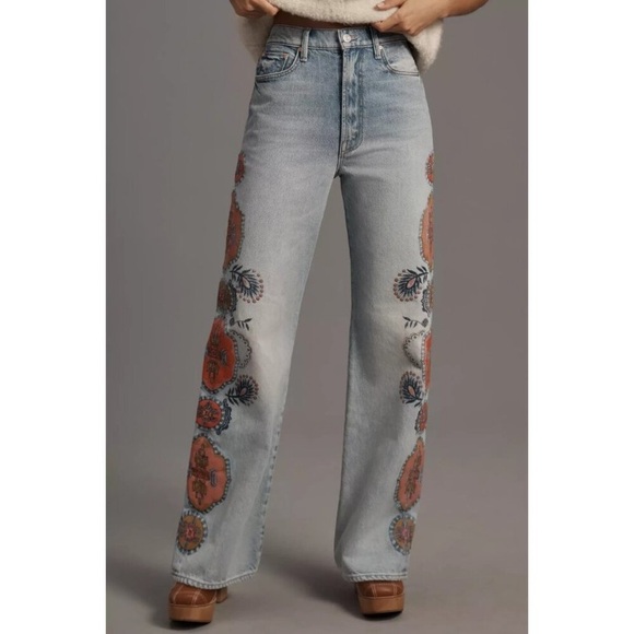 NWT Mother Superior Lil Maven Wide Leg Jeans with side seam decals - Picture 2 of 14